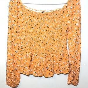 Floral Smocked Blouse in Vibrant Orange